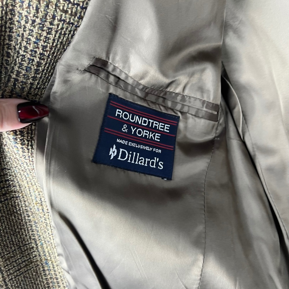 Vtg Roundtree & Yorke Dillards Tweed Blazer Brown Plaid Sport Coat Jacket 42R - Picture 3 of 5
